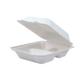 Eco-Products Vanguard 8 x 8 x 3 in 3-Compartment Sugarcane Clamshell Compostable Container (QTY 200), SKU EP-HC83MWNFA
