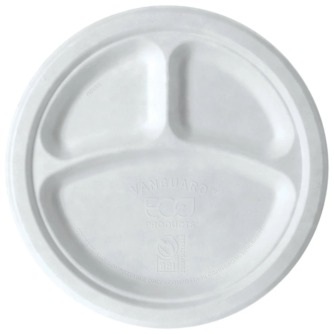 Eco-Products Vanguard 10" 3-Compartment Circle Plates, Renewable & Compostable (QTY 500), SKU EP-P007NFA