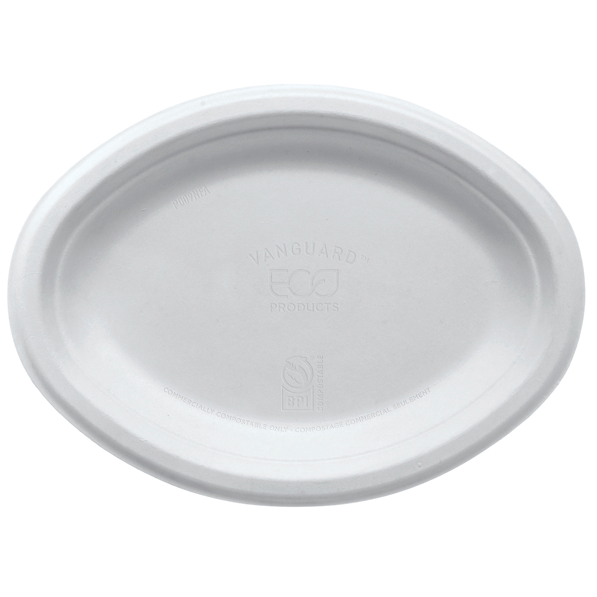 Eco-Products Vanguard Compostable Sugarcane Oval Plate, 10 × 7 in, White (QTY 500), SKU EP-P009NFA