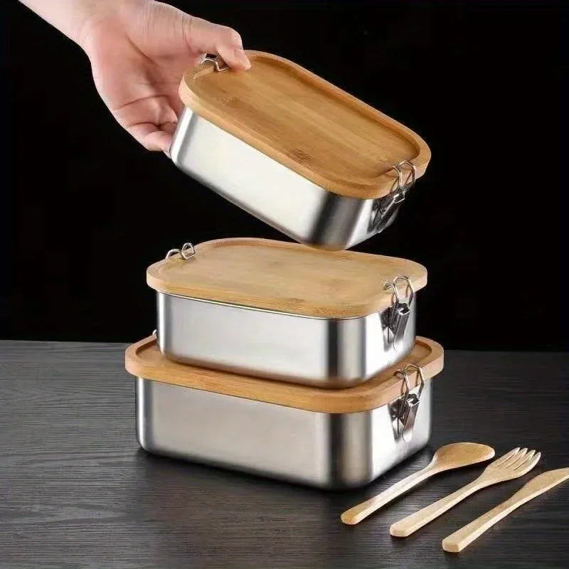 New 304 stainless steel bamboo lid lunch box, Japanese style lid preservation box, lunch box, lunch box, food storage box