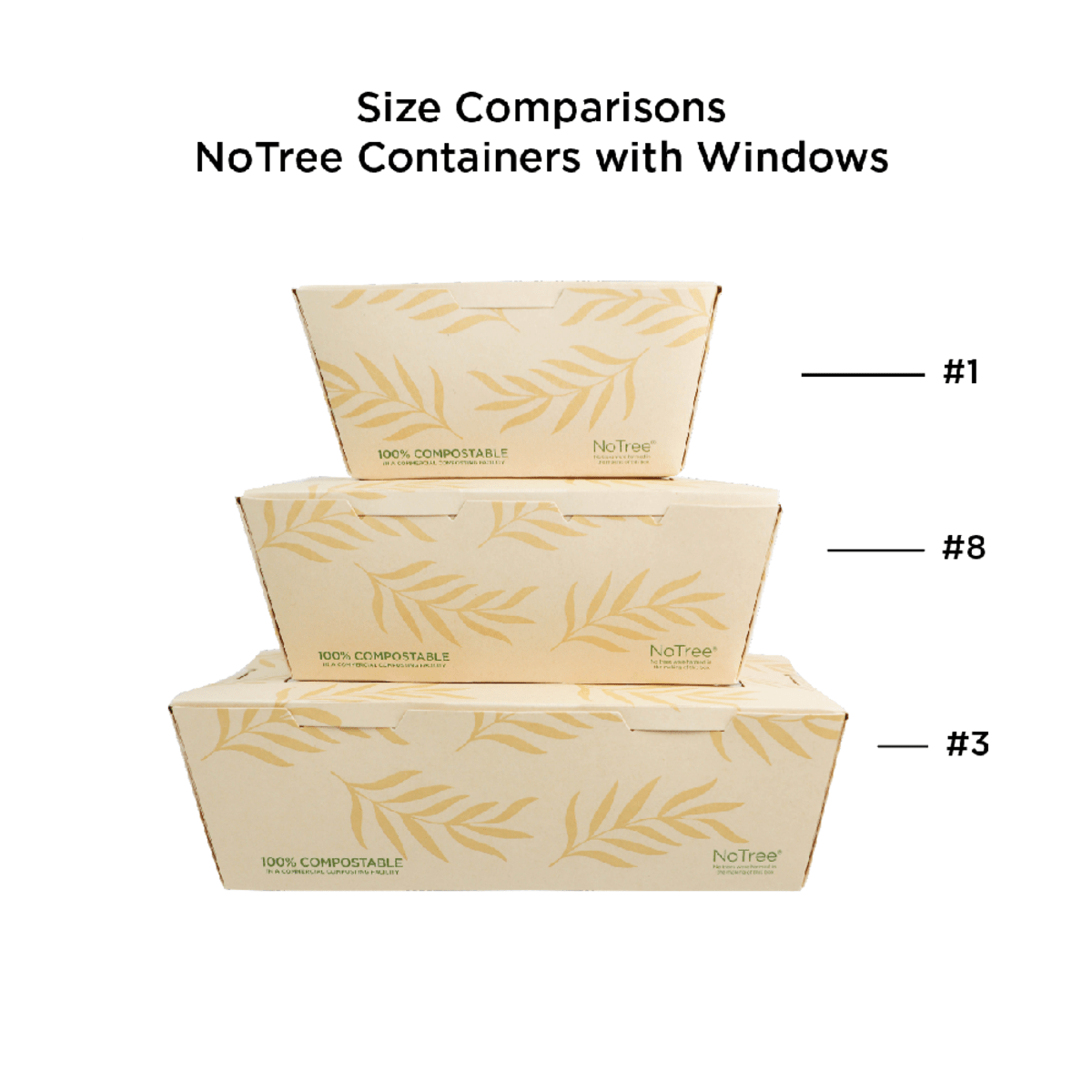 World Centric NoTree 46 oz Take Out Container with PLA Window Compostable Paper Box #8 (QTY 200), SKU TO-NT-8W