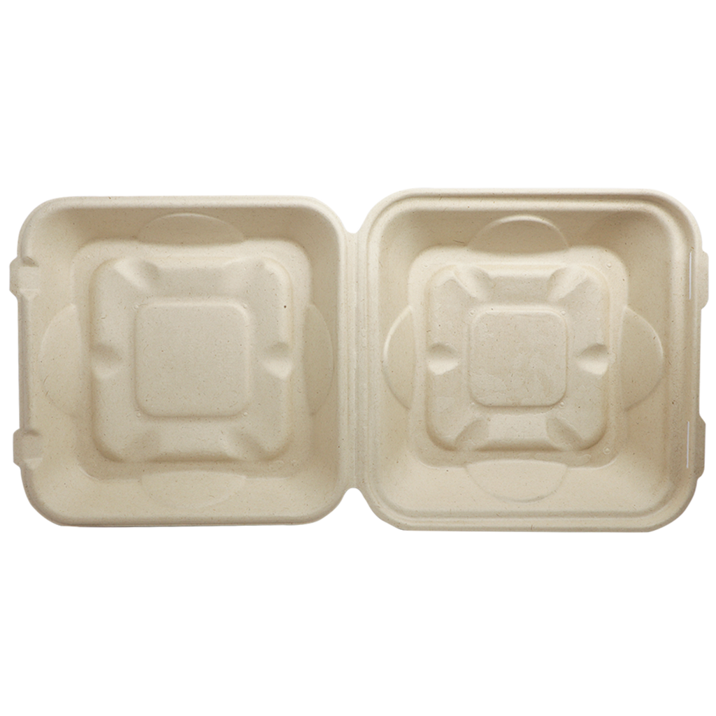 World Centric Fiber Clamshell Takeout Container, Bamboo Plant Fiber, 9 x 9 x 3 in (QTY 300), SKU TO-SC-U9-LFP