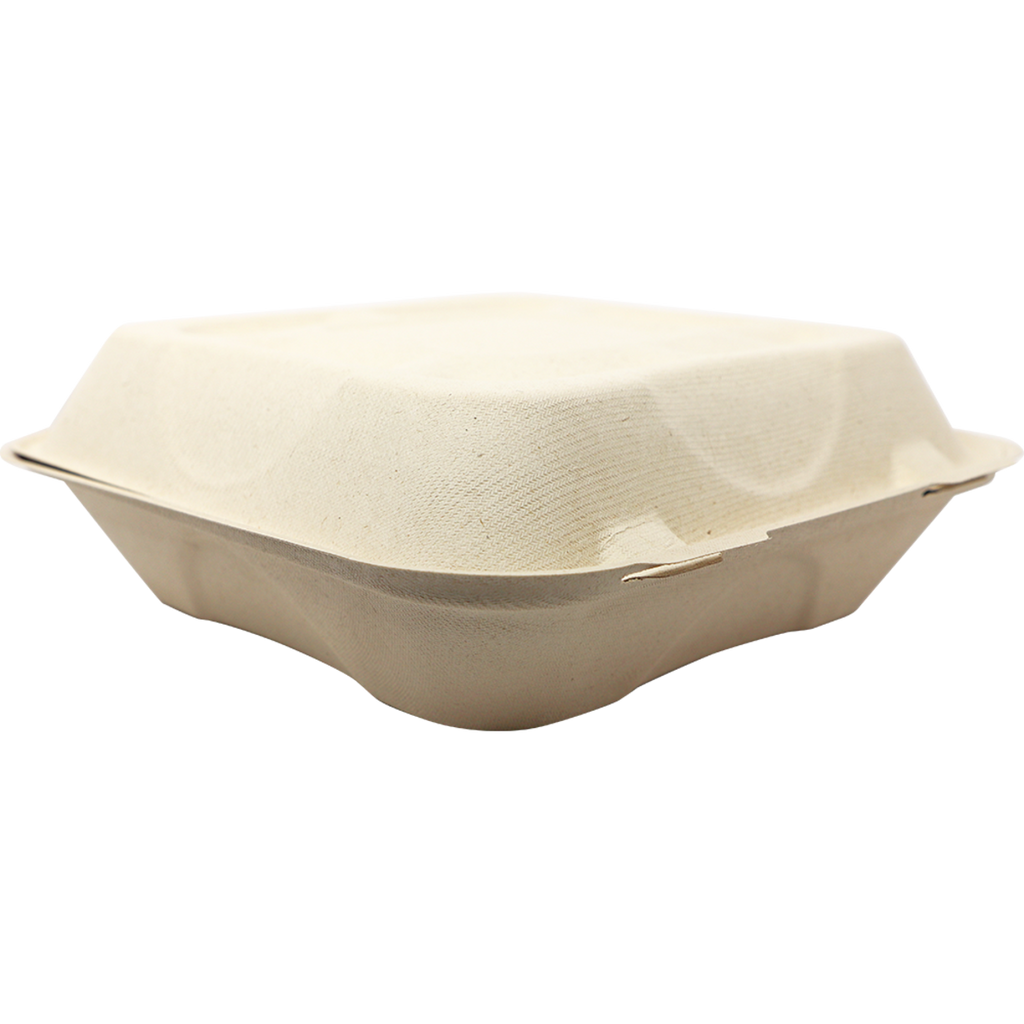 World Centric Fiber Clamshell Takeout Container, Bamboo Plant Fiber, 9 x 9 x 3 in (QTY 300), SKU TO-SC-U9-LFP